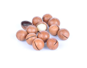 Macadamia on white background