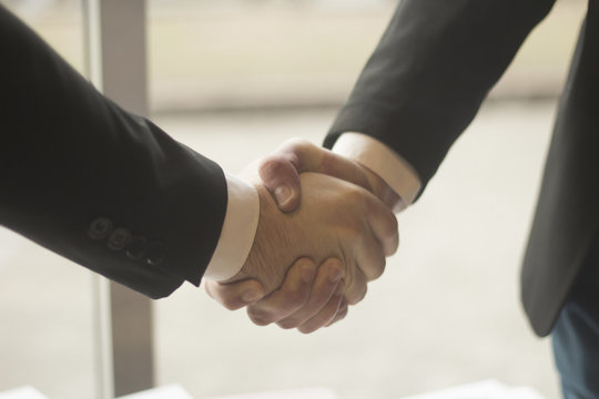 handshake of business partners on the background of the window in the office.