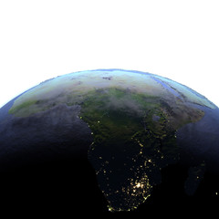 Africa at night on realistic model of Earth