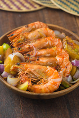 chilli prawns in traditional setting