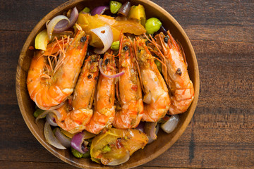 chilli prawns in traditional setting
