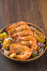 chilli prawns in traditional setting