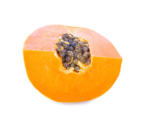 Ripe papaya isolated on white background, cut in half
