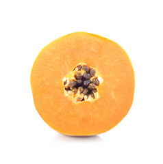 Ripe papaya isolated on white background, cut in half