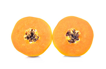Ripe papaya isolated on white background, cut in half