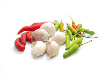 pepper,garlic on white background