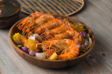 chilli prawns in traditional setting