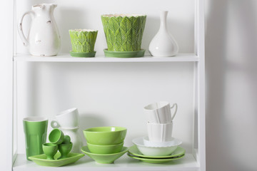 Fototapeta na wymiar kitchenware on the shelf