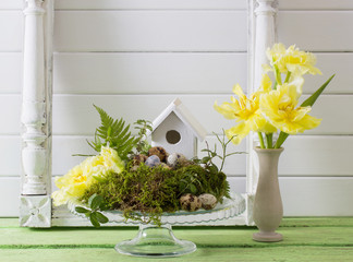 Easter decoration on wooden background