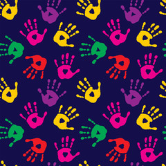 Fototapeta premium Stylish seamless pattern with imprints of children's palms