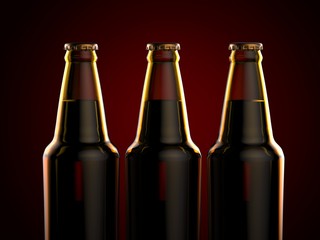 Bottles of beer on a red background. 3d illustration.