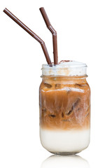 Iced cappuccino coffee isolate on white background with clipping path.