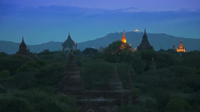Bagan Temples and Pagodas in Myanmar Day to Night Timelapse
