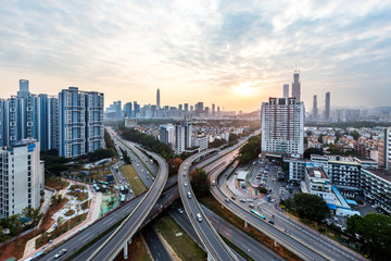 urban traffic with cityscape in modern city of China.