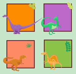 Cartoon dinosaurs vector illustration isolated monster card template animal dino prehistoric character reptile predator jurassic comic fantasy dragon