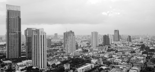 Fototapeta na wymiar top view of Bangkok city in black and white