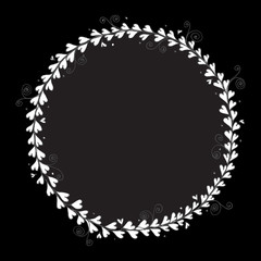 Wreath hearts as circle frame | Hand drawn for any design artwork | Grey tone on black background