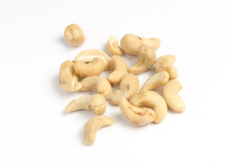Roasted cashew nuts isolated on white background