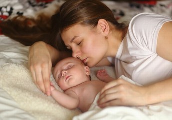 mother , child, little, sleeping, 