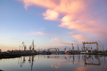 Naklejka premium Szczecin ,Poland-January 2017:industrial areas of the former shipyard in Szczecin in Poland, currently being revitalized