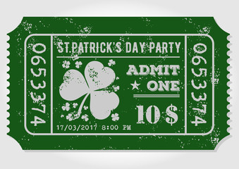 Ticket for St. Patrick's Day Party. Vintage style