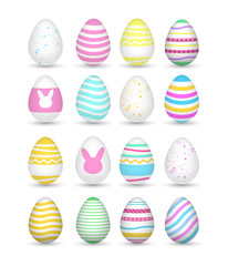 Set 16 of bright and colorful realistic easter eggs.