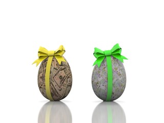 Two Easter eggs with gift bows 3d render