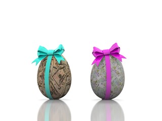 Two Easter eggs with gift bows 3d render
