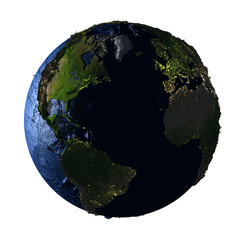 Fototapeta premium Northern Hemisphere on Earth at night isolated on white