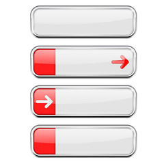 White buttons with red tags. Menu interface elements with chrome frame