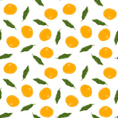 Hand drawn vector seamless pattern with mandarine. Tropical summer fruit engraved vintage style illustration. Design background for branding package, textile.