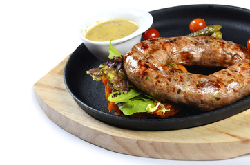 Grilled sausages and vegetables