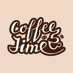 Coffee Time lettering. Handwritten inscription for cafe signboard or cup sticker.