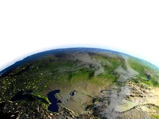 Western and central Asia on realistic model of Earth
