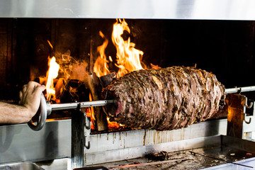 Turkish Cag Kebab Doner in wood fired oven.