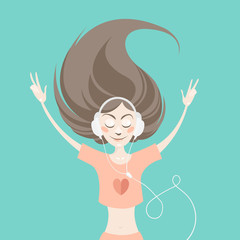  beautiful young girl listening to music on headphones