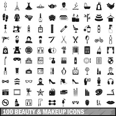 100 beauty and makeup icons set in simple style
