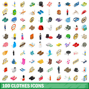 100 clothes icons set, isometric 3d style