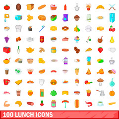 Fototapeta premium 100 lunch icons set, cartoon style
