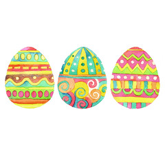 Set of  hand drawn watercolor Easter eggs