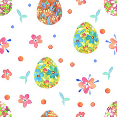 Seamless hand drawn watercolor patterns with pastel Easter eggs