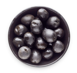Bowl of black olives from above