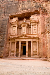 The Treasury. Ancient city of Petra carved out of the rock, Jordan