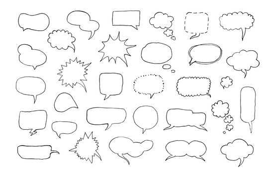Vector hand drawn doodle set of sketch speech bubbles clouds. Comic hand drawn speech bubbles icons collection