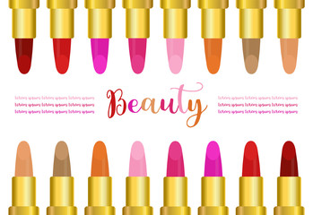 Set of color lipsticks isolated on white background, vector illustration