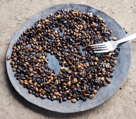 roasted coffee beans in Ethiopia, Coffea arabica