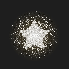 Vintage star vector banner on black background. Retro glitter star. White template star for banner, vip card. Star Dust. Stardust spark the explosion on background. Vector illustration 3D