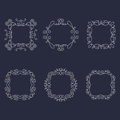 Vintage vector monogram ornamental frames set with place for text on black background.