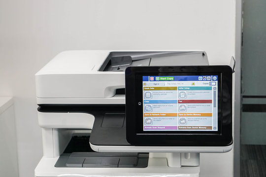 close up modern printer screen in office for touch screen