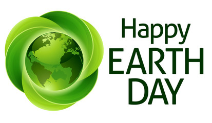 Happy Earth Day Green Leaves Globe Design